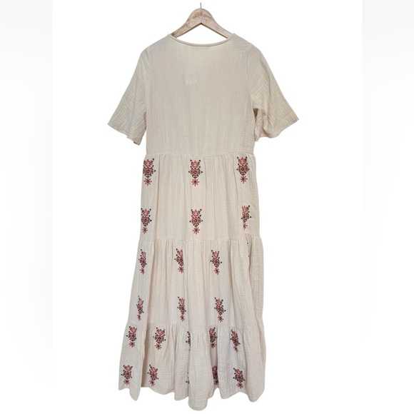 Soft Surroundings Bellmore Gauze Cream Tiered Embroidered Maxi Dress Sz XS - Picture 7 of 8